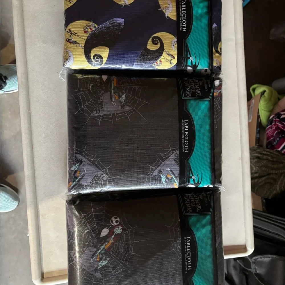Lot of 3 Nughtmare Before Christmas Tablecloth Jack‎ Skellington Sally Vinyl